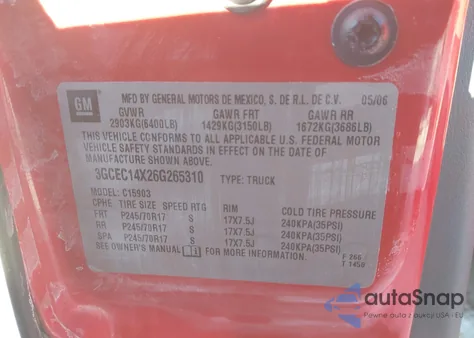 2006 Chevrolet Silverado 1500 Work Truck из США, поврежденный, VIN 3GCEC14X26G265310